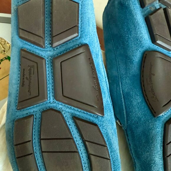 Salvatore Ferragamo Mens Giancini Ornament Parigi Suede Driver Shoes light blue - Picture 8 of 9